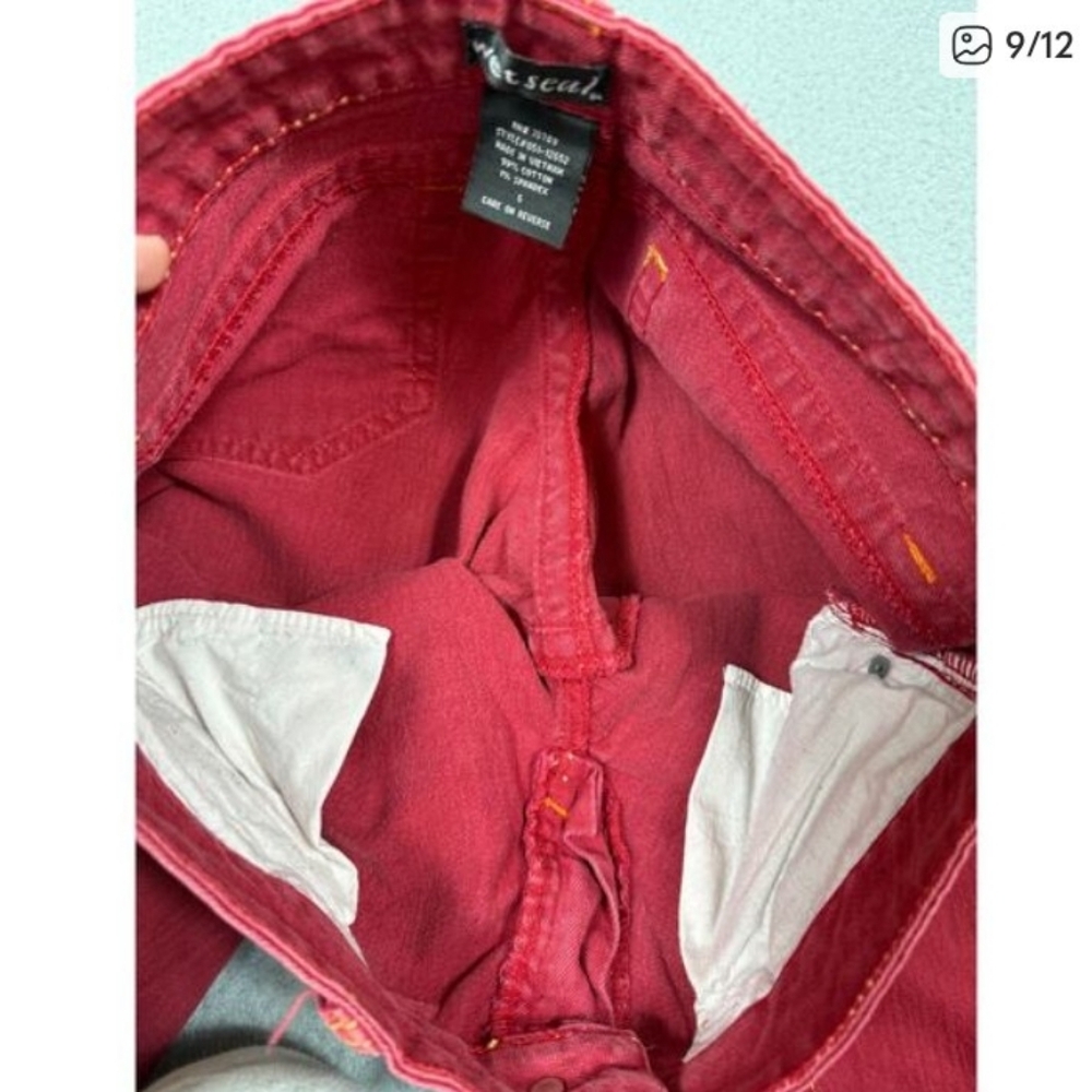 y2k Wet Seal Womens Size 5 Red Denim Jeans Low Waist Bootcut Flare - Picture 9 of 12